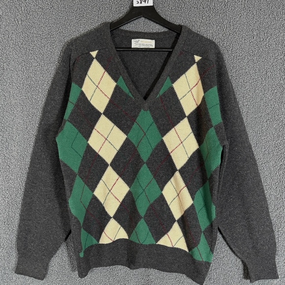 Braemar Scotland Shetland Lambswool Wool Argyle Sweater - Men's Size 40